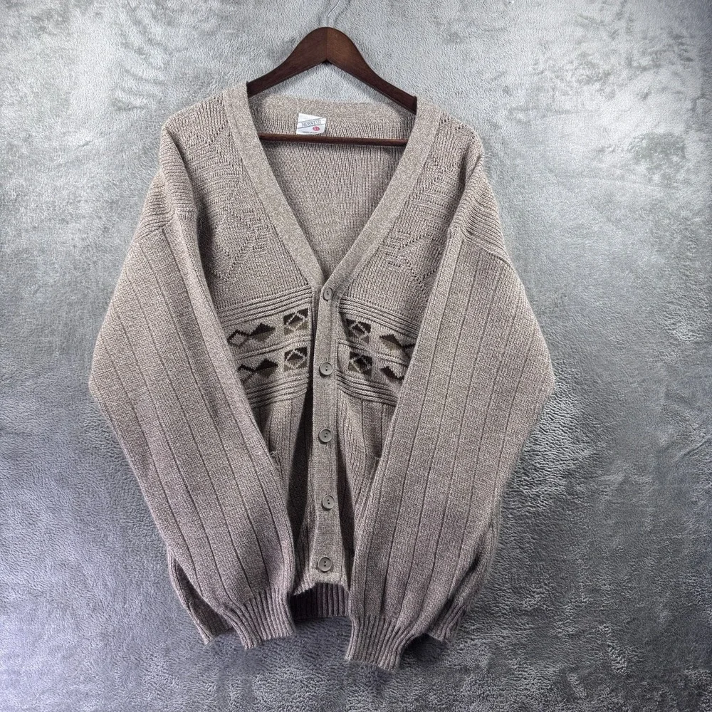 Vintage 90s Menswear Tan Textured Button Cardigan Sweater XL Made in UK